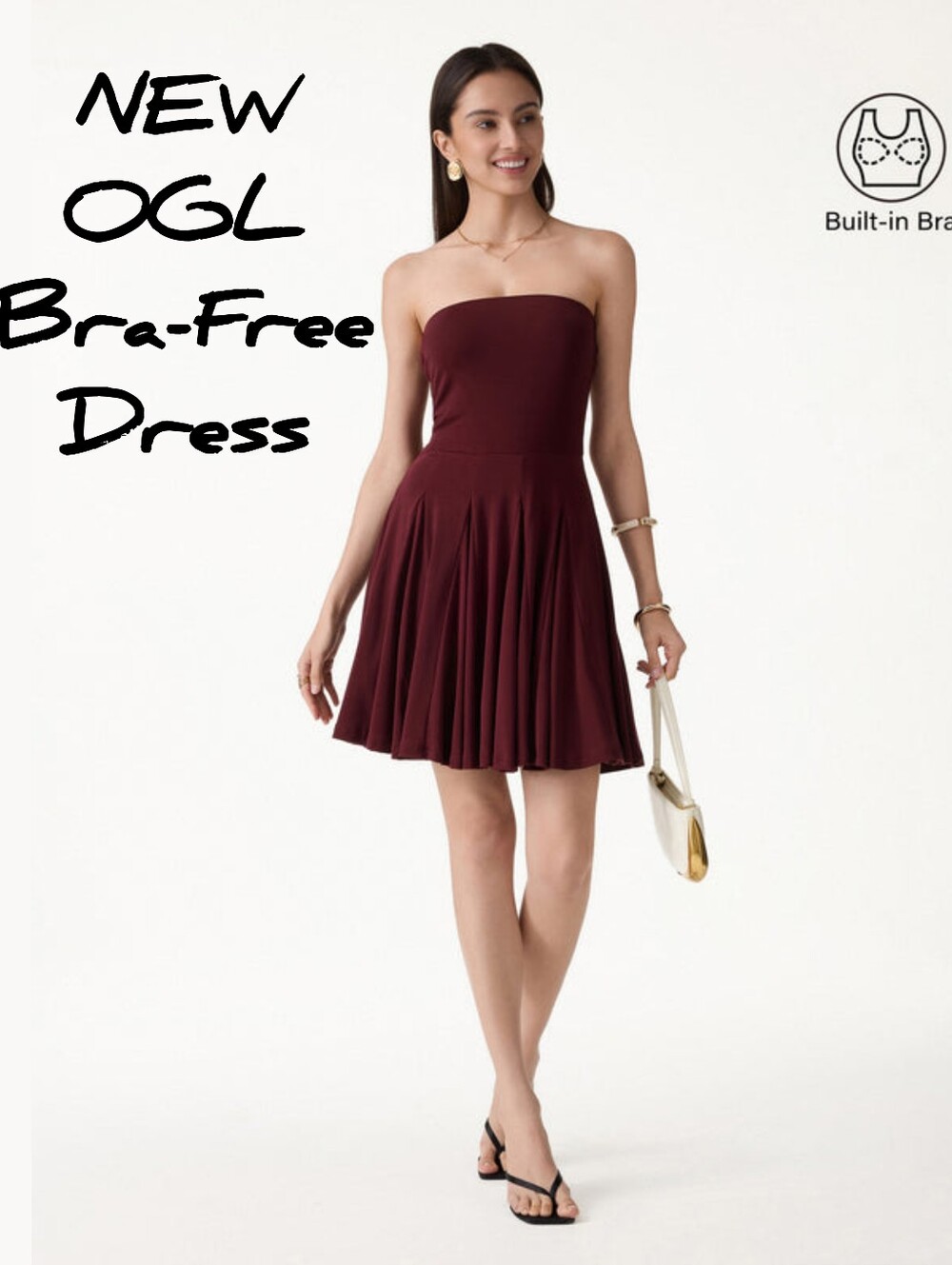 OGL Move Built-In Bra Strapless Dress Sz XL Burgundy Wine Red Fall Autumn